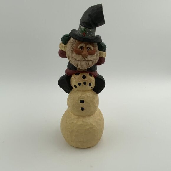 Handcrafted Rodney W. Leeseberg Santa & Snowman 1997 Figurine House of Hatten - Picture 2 of 10
